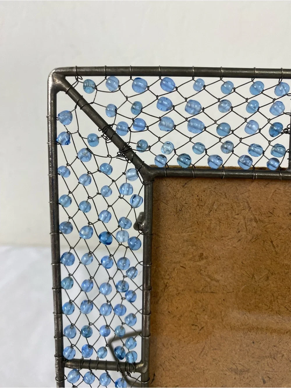 Pier 1 Beaded Blue Wire Photo Frame Vintage handmade India 4x6
